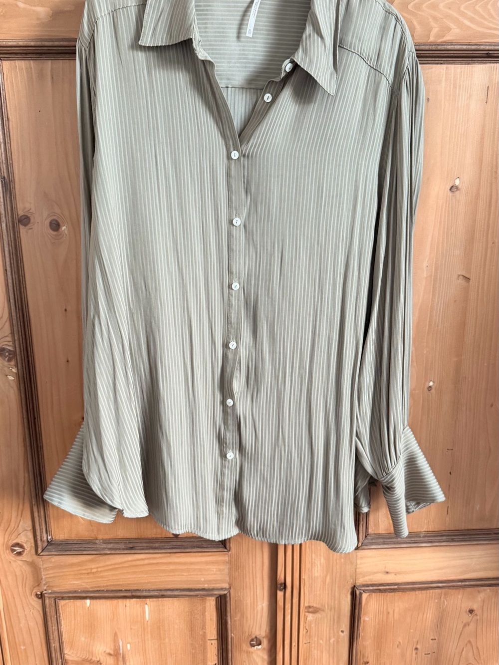 NWOT Free People Olive Green Pleated Button-Down Blouse